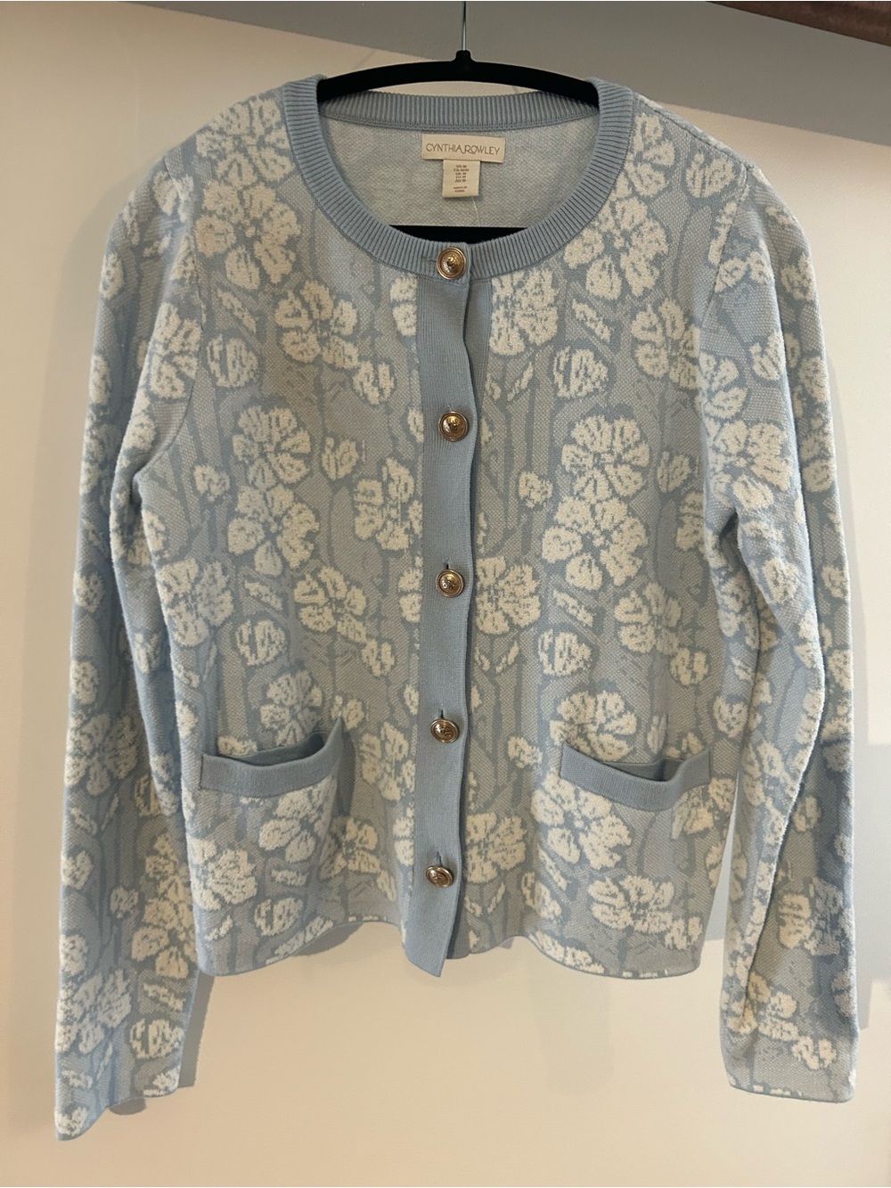 Cynthia Rowley Floral Cardigan in Blue & White Size Medium Like New